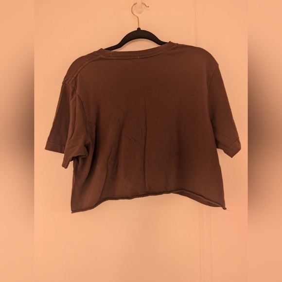 Whimsical Brown Crop Top with Mushroom and Butterfly Design - Picture 3 of 8